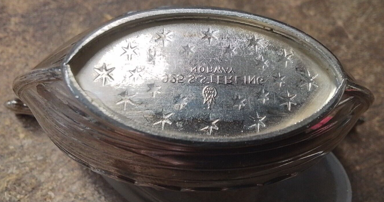 Theodore Olsen Norway Gilt Sterling Silver Viking Salt Cellar w/ Spoon