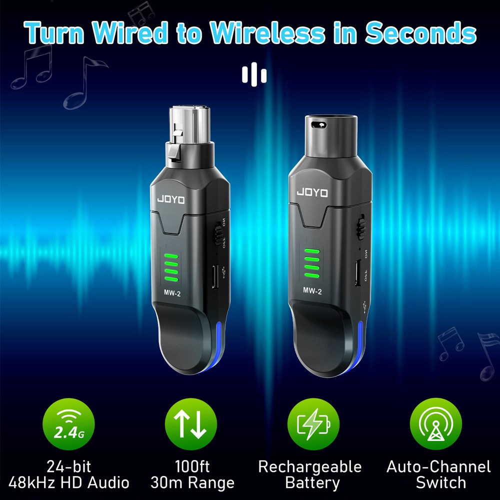 JOYO 2.4GHz Wireless Microphone System 4 Channel Transmitter & Receiver Dynamic
