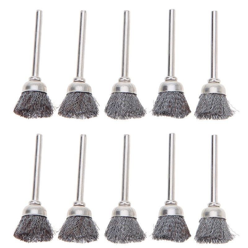 10pcs Mini Wire Brush Brushes Brass Cup Wheel for Grinder or Drill Set