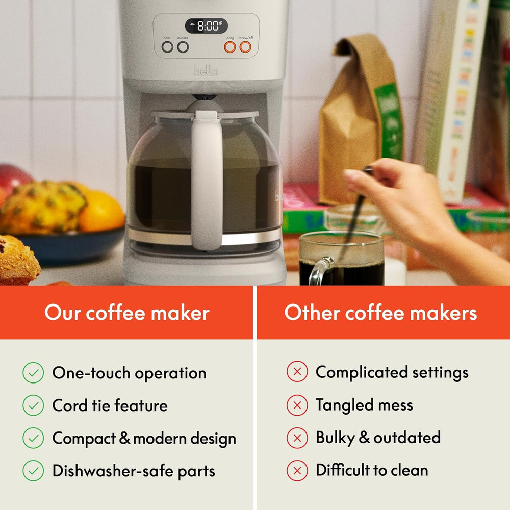 12 Cup Programmable Coffee Marker, Reusable Dishwasher Safe Accessories