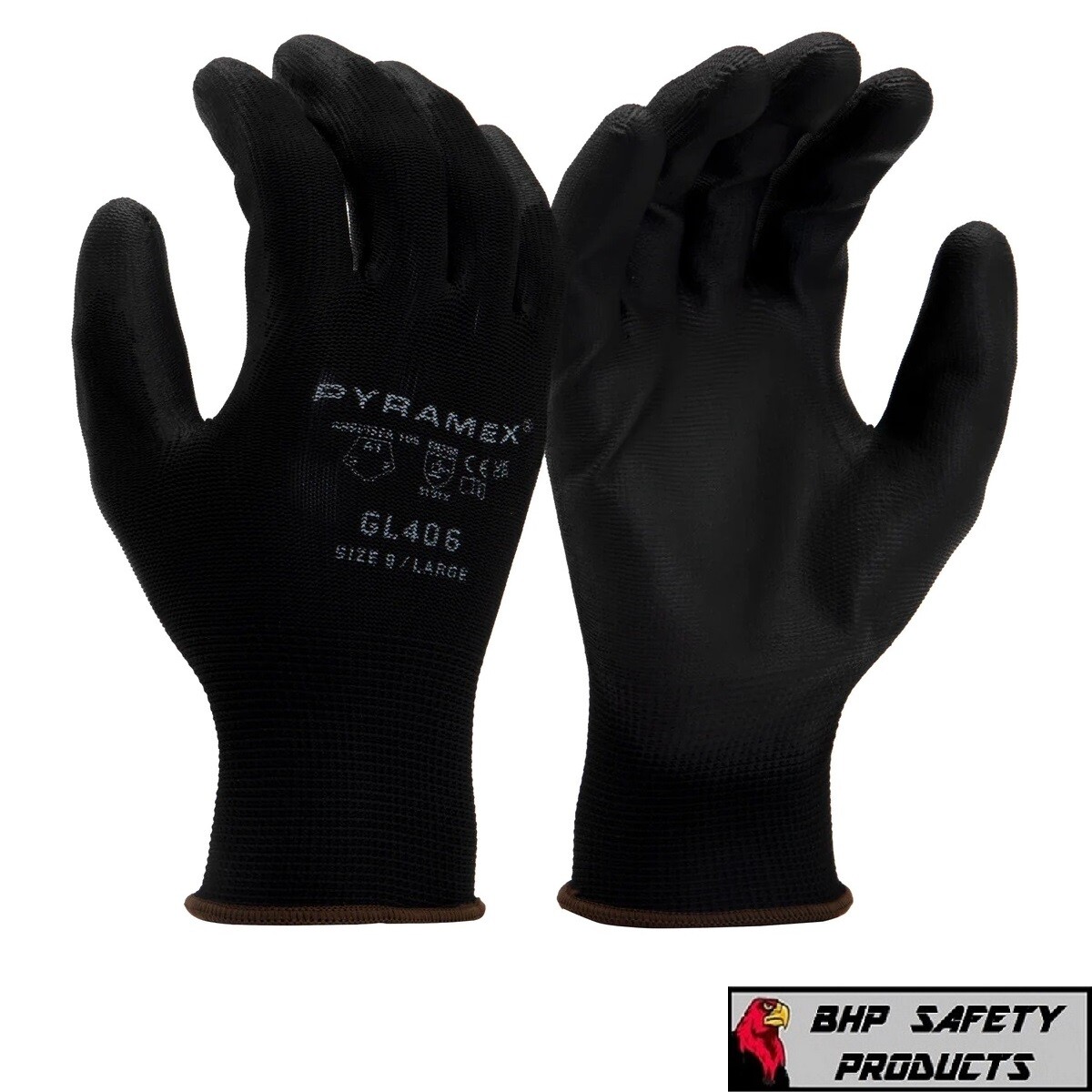 Ultra-Thin Black Work Gloves Polyurethane Palm Coated Nylon Shell GL406