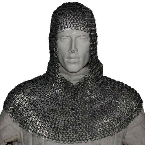 Chain Mail Coif Flat Riveted with Flat Washer Coif 9 mm, Blackend