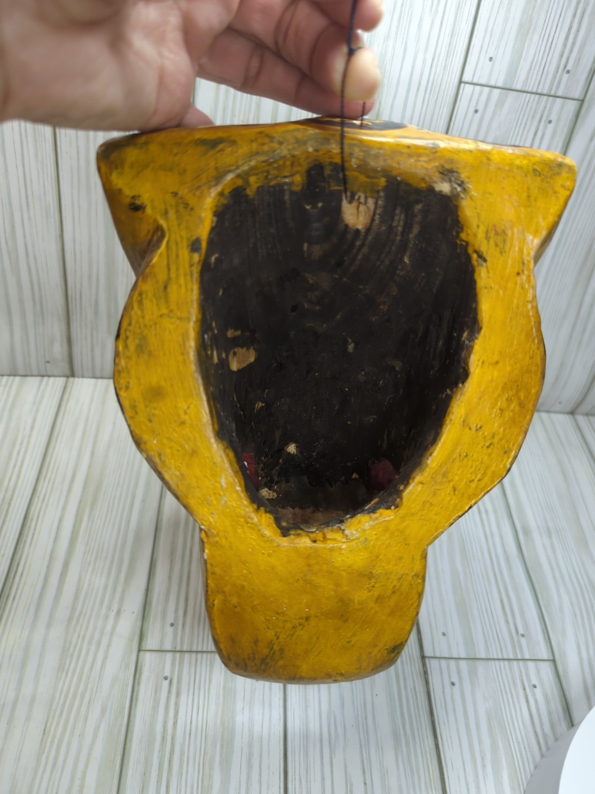 Mexican Nahua Folk Art Guerrero Carved Wood Cat Jaguar Animal Head