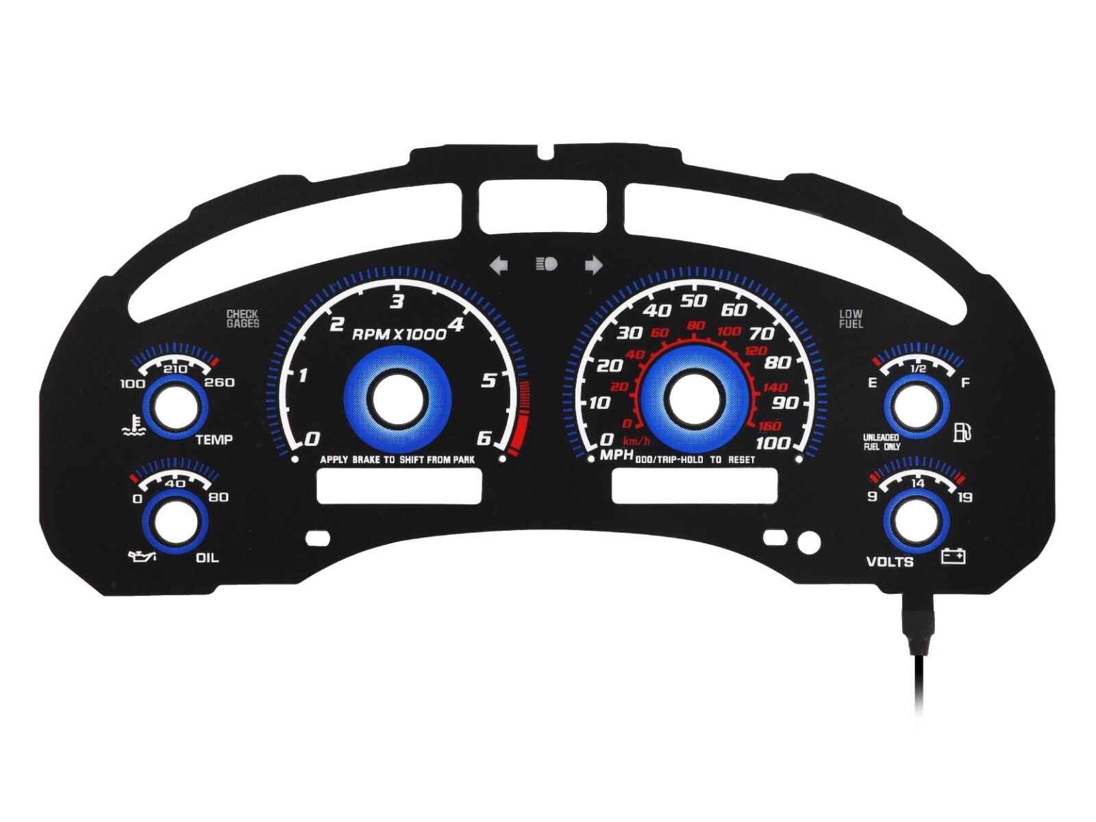 BLUE Glow Gauge Black Overlay For 98-04 Chevy S10/Blazer TACH Instrument Cluster