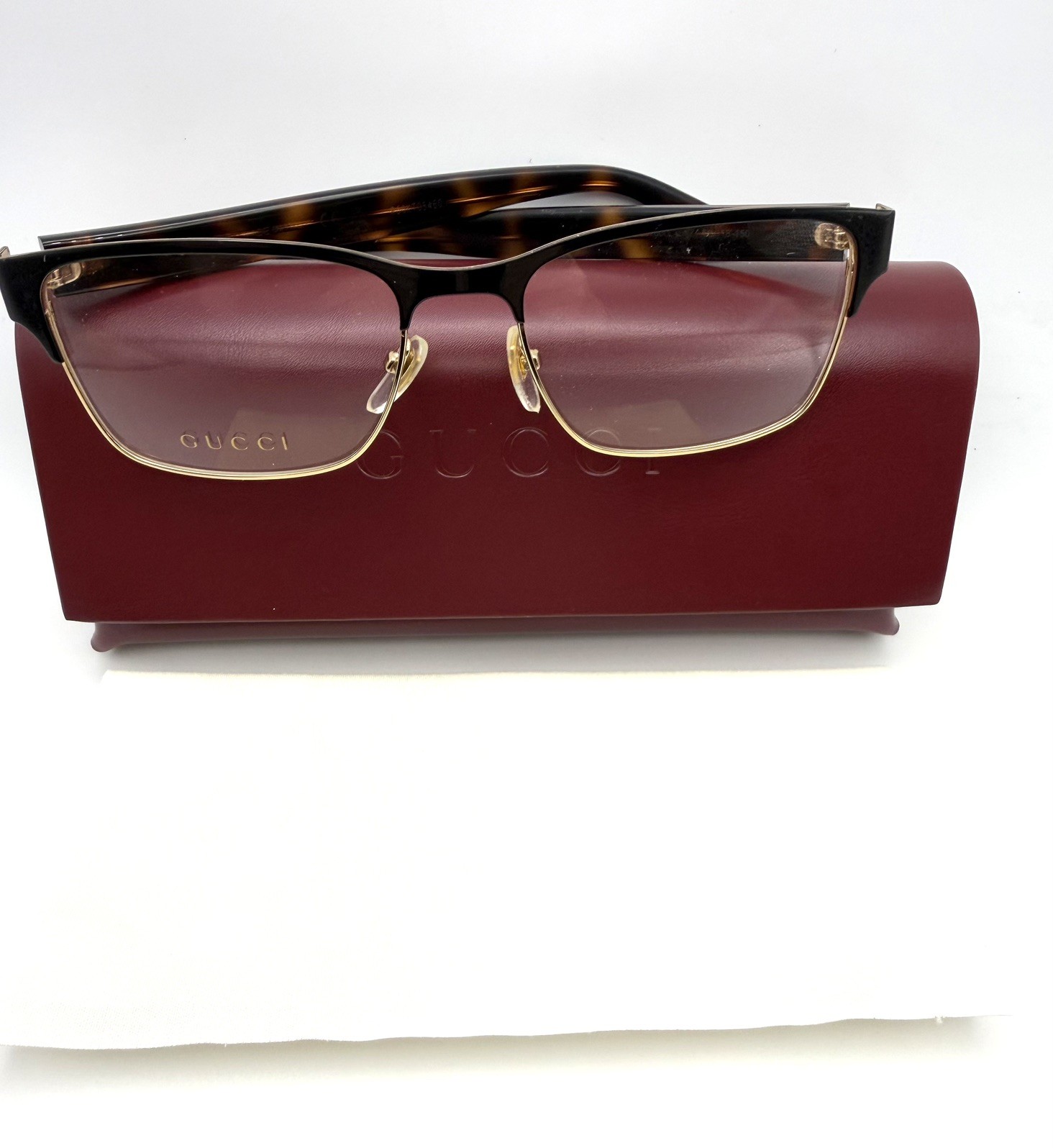 Gucci GU0750O 002 Black & Gold Eyeglasses frame Tortoise Temples 56mm New