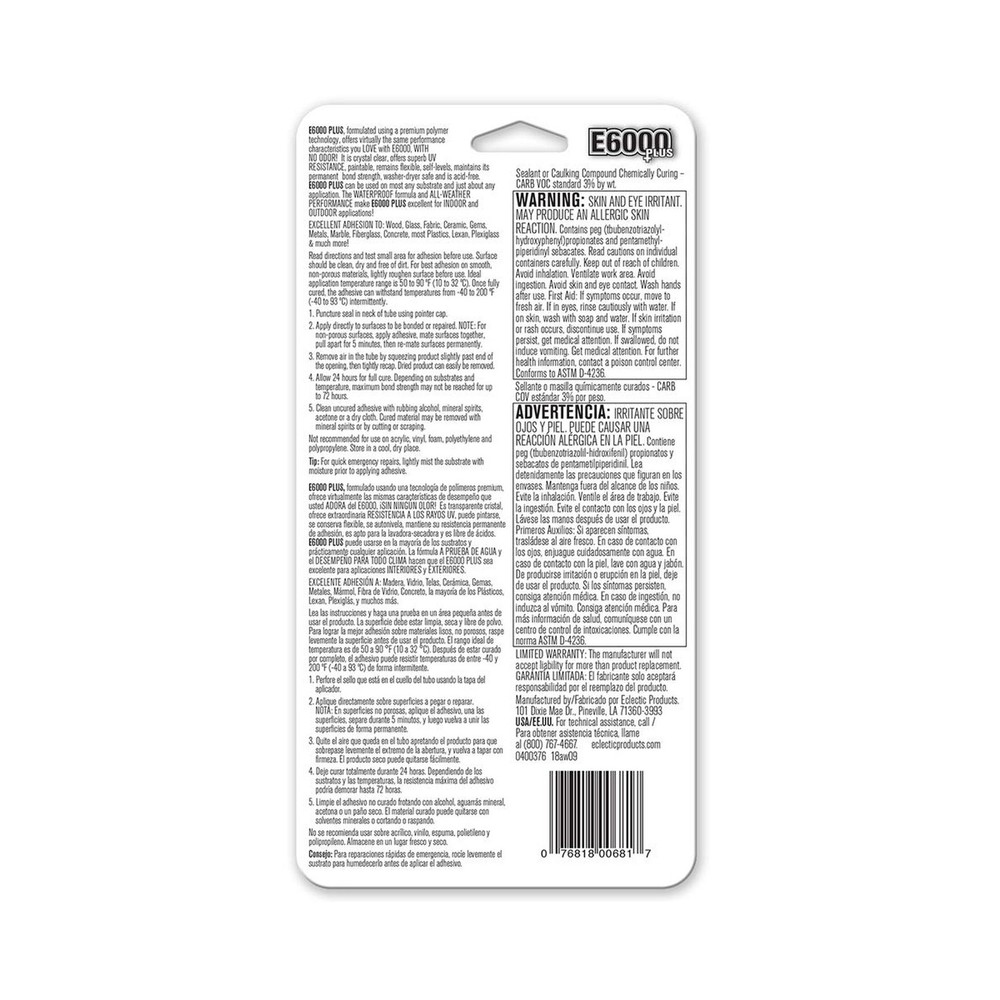 E6000 Eclectic 570110, Clear 0.9 Fl Oz E6000+Plus Multipurpose Adhesive