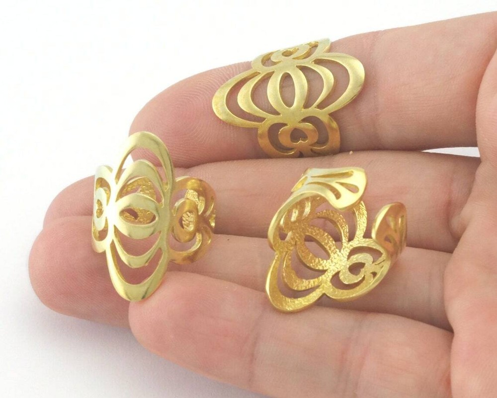 Hearts Waves statement adjustable ring Raw brass (6 - 8US inner size) 4343