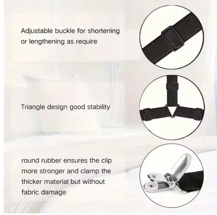4PCS Bed Sheet Clips Anti Slip Adjustable Straps for Sheets Tablecloth