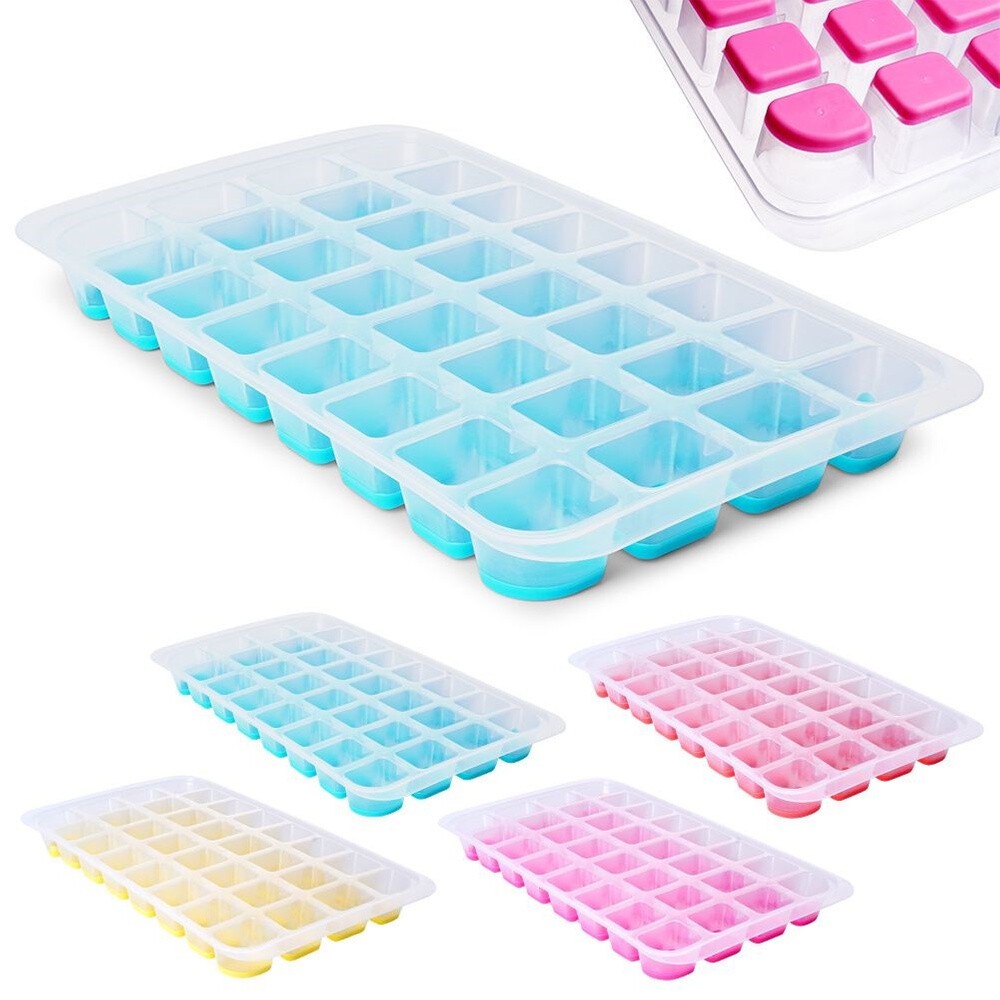 Ice cube tray for 32 ice cubes with silicone base, easily removable, large