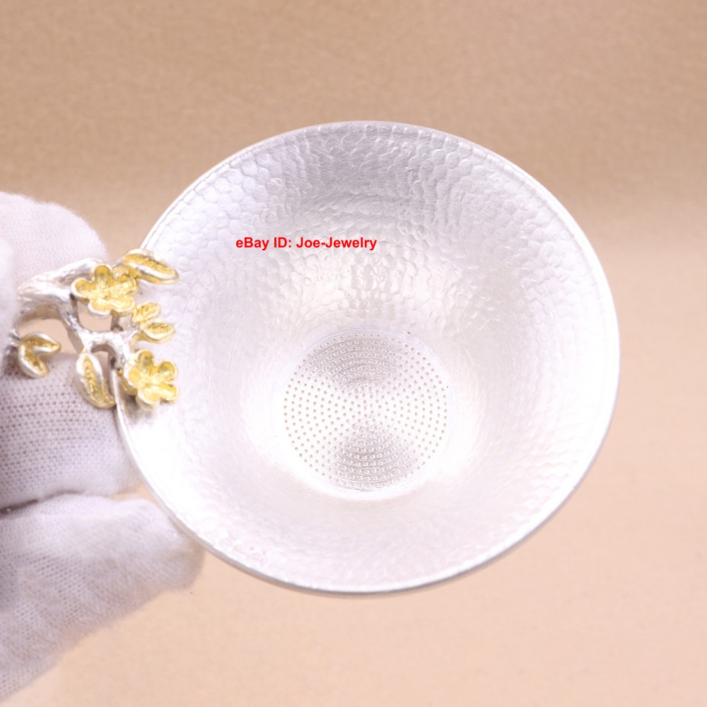 Solid 999 Fine Silver Tea Strainer Plum Blossom Handle Infuser for Leaf Tea