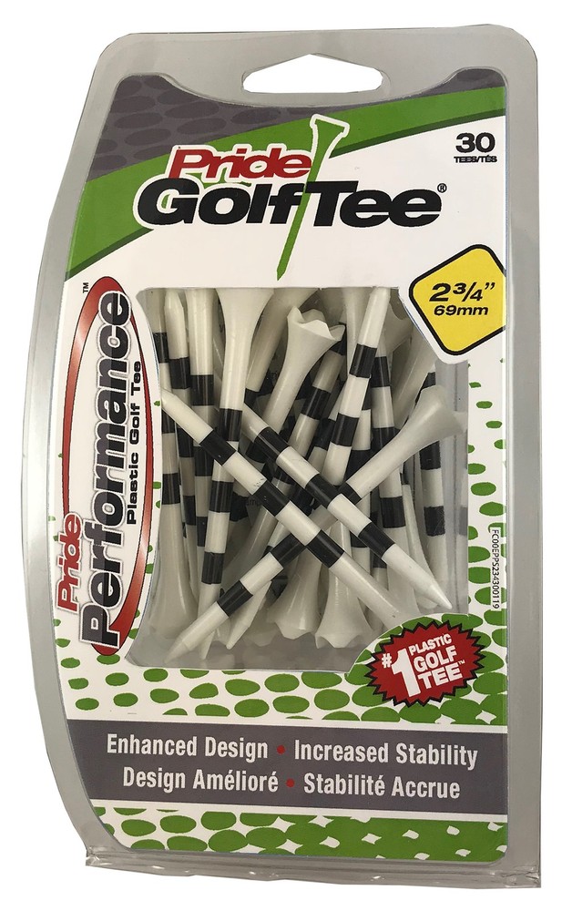 Pride Golf Evolution Striped 2 3/4" 30 Count White Golf Tees New