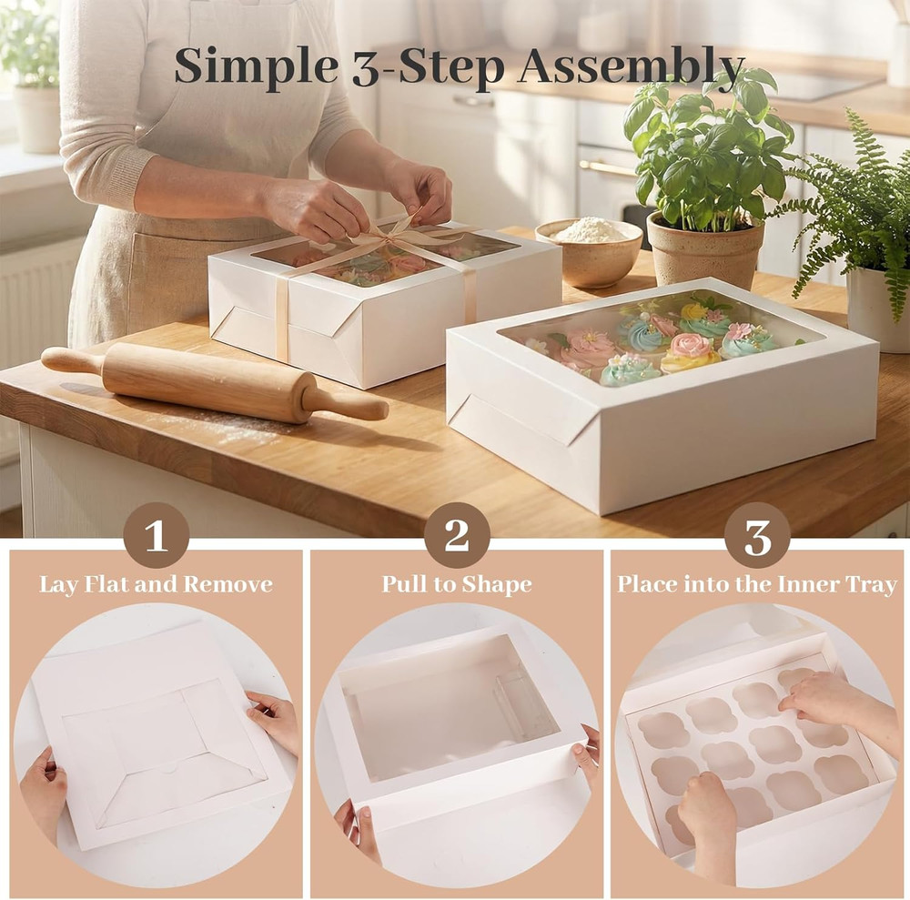 12 Count Cupcake Boxes, 6PCS Cupcake Container with Window Boxes Holding 72 Past
