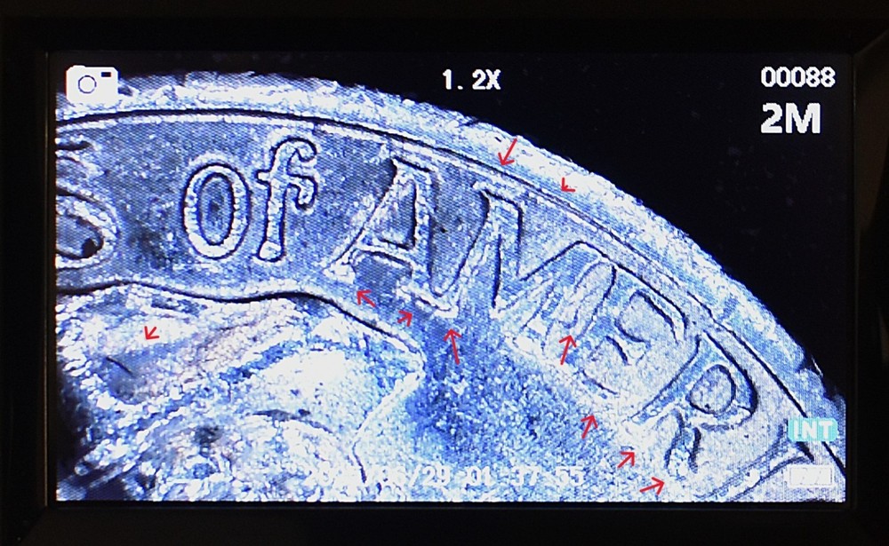 Bicentennial Quarter Error Stike Through with Die Cracks, Chips Closed AM+