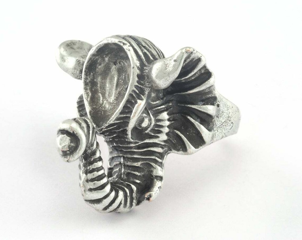 Elephant Adjustable Ring Bezel - Antique Silver Plated brass (18mm 8US) 3185