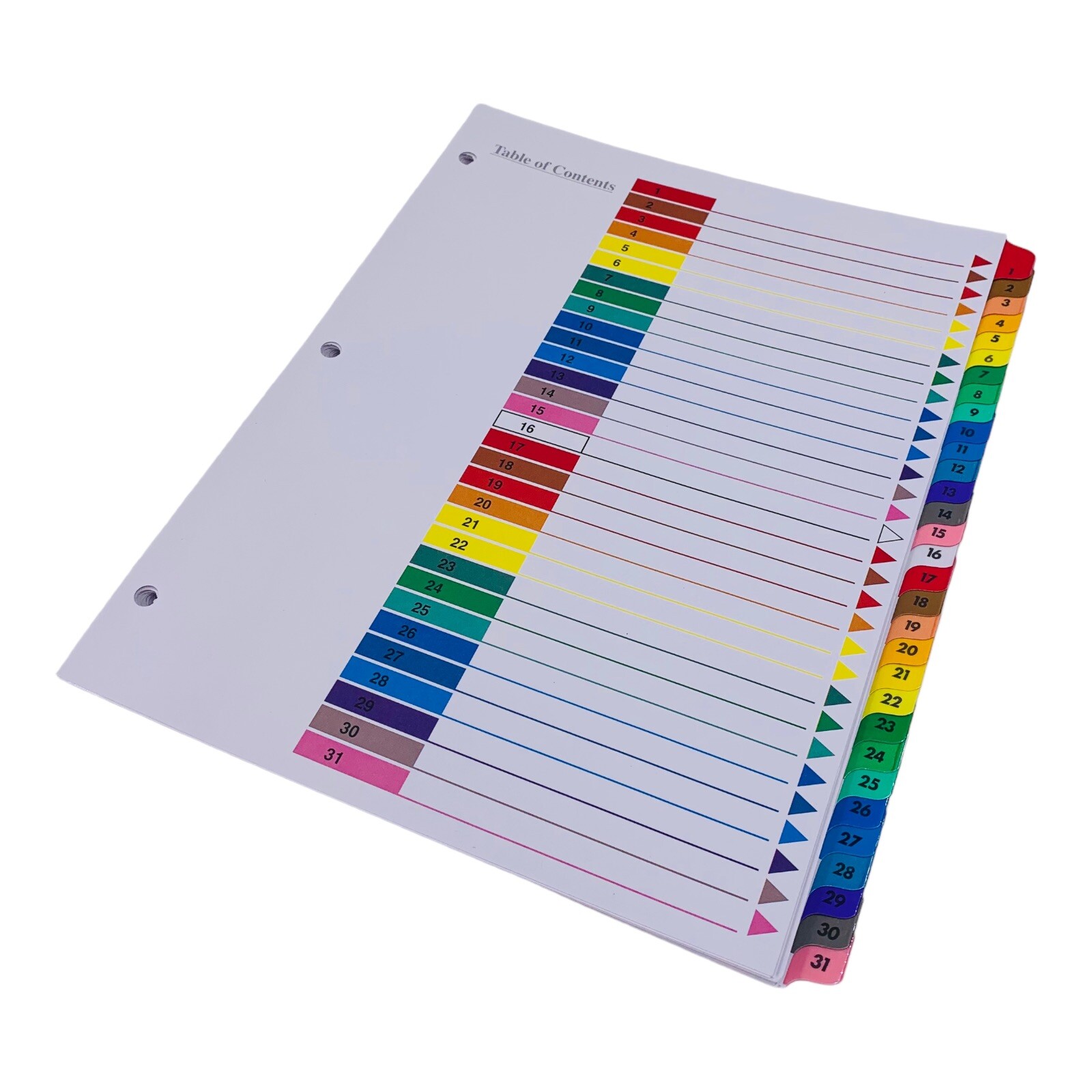 Universal Table of Contents Dividers 31 Tab 3 Hole Punched Letter Size