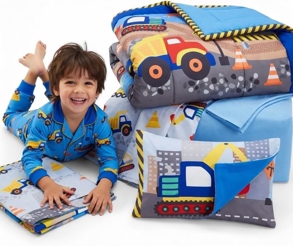 4 Piece Under Construction Toddler Bedding Set - Comforter, Sheets & Pillowcase