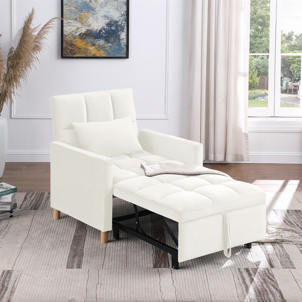 Convertible Sofa Bed Chair 3-in-1 Multi-Functional Folding Sofa Beige
