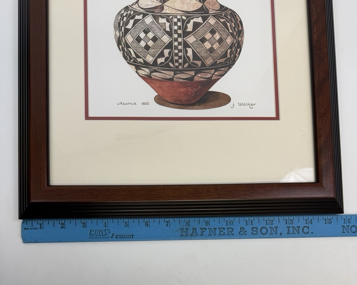 J. Walker Watercolor On Paper Acoma 1895 Southwestern Pottery Framed Matted