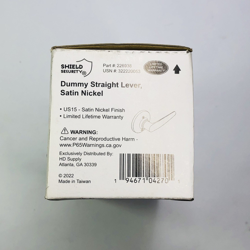 SHIELD SECURITY DUMMY STRAIGHT LEVER SATIN NICKEL 226938