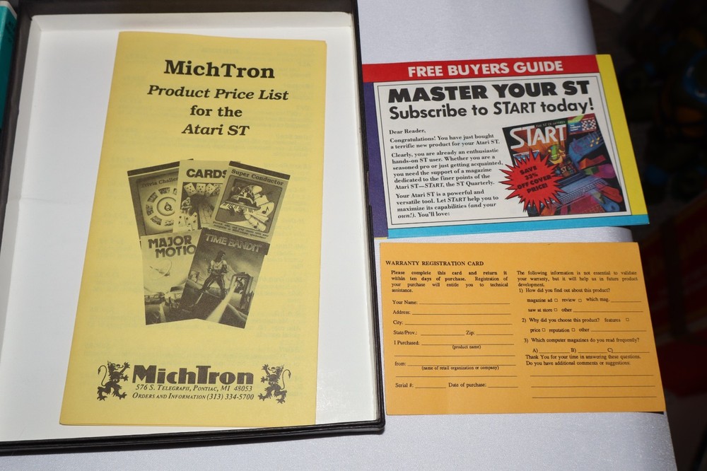 1985 Atari ST Backup Complete w manual floppy disk & Box Michtron 1980s Computer