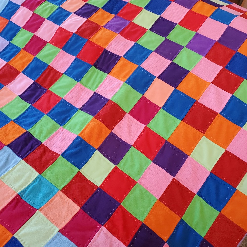 Vintage Handmade Quilt Square Patchwork Pattern 94x86" Queen