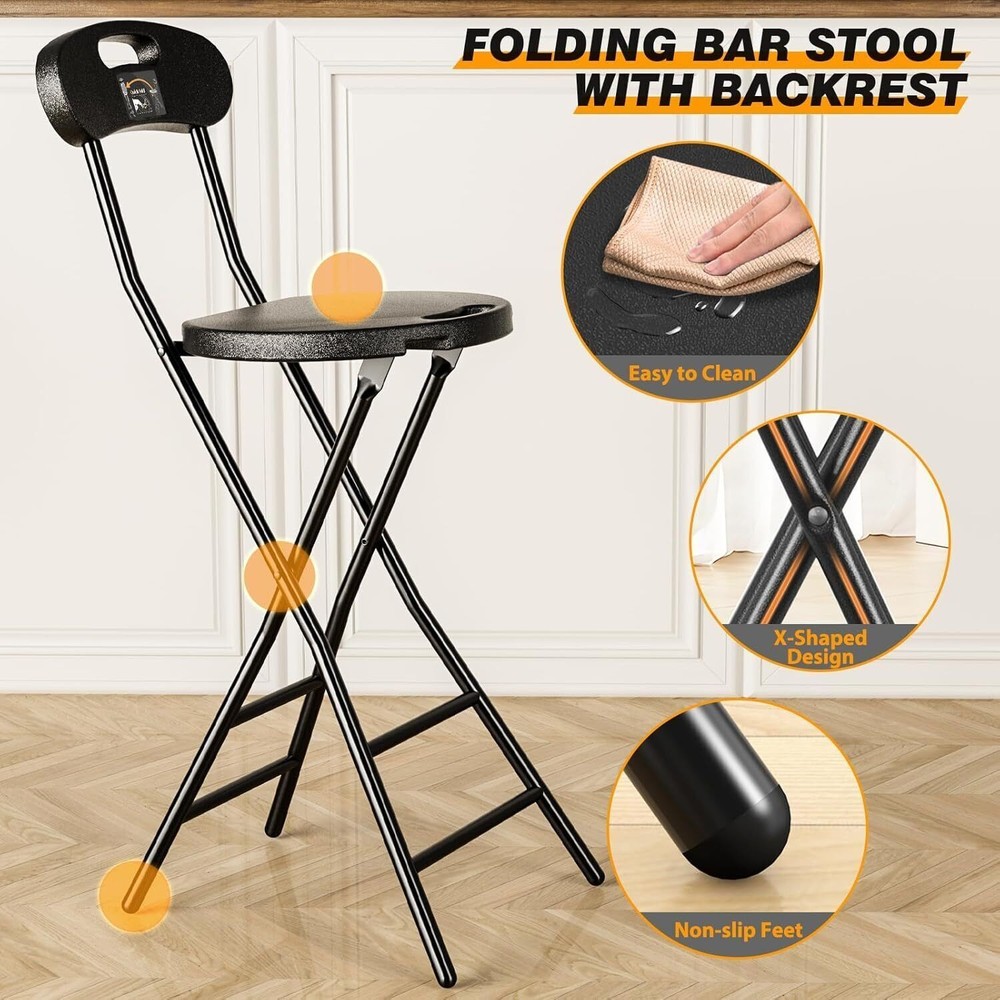 2 Pack 24"Folding Bar Stool w/Backrest and Handle Foldable Counter Height Stool