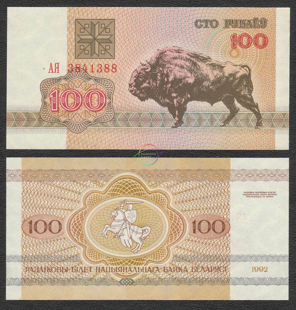 BELARUS 100 Rubles X 100 PCS 1992 P-8 Bison Bundle UNC Uncirculated