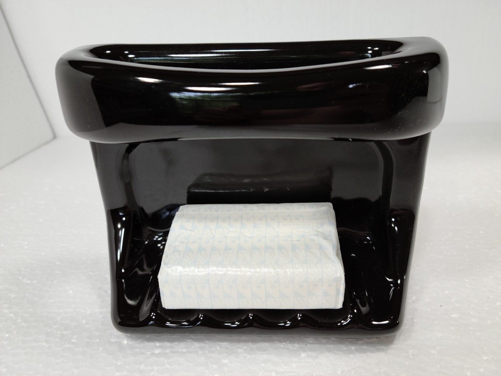Vintage Black Ceramic Soap Dish Tray Washcloth Holder Shower Cloth Bar