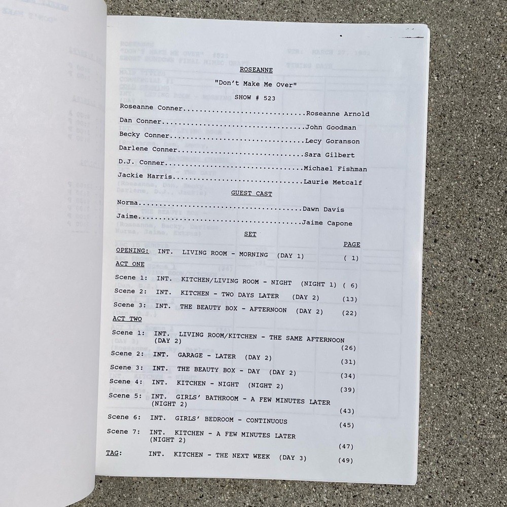 Roseanne Original 1992 Production Used Final Draft Script Don’t Make Me Over