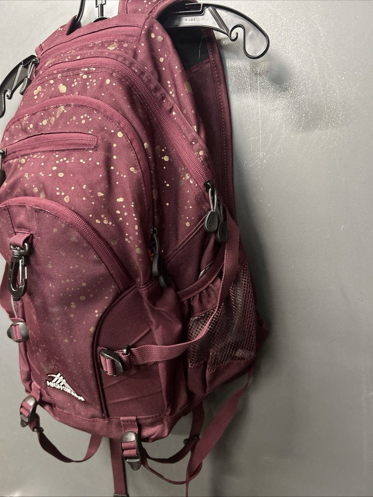 High Sierra Loop Backpack Bookbag Gold Splatter Pattern Maroon Bag