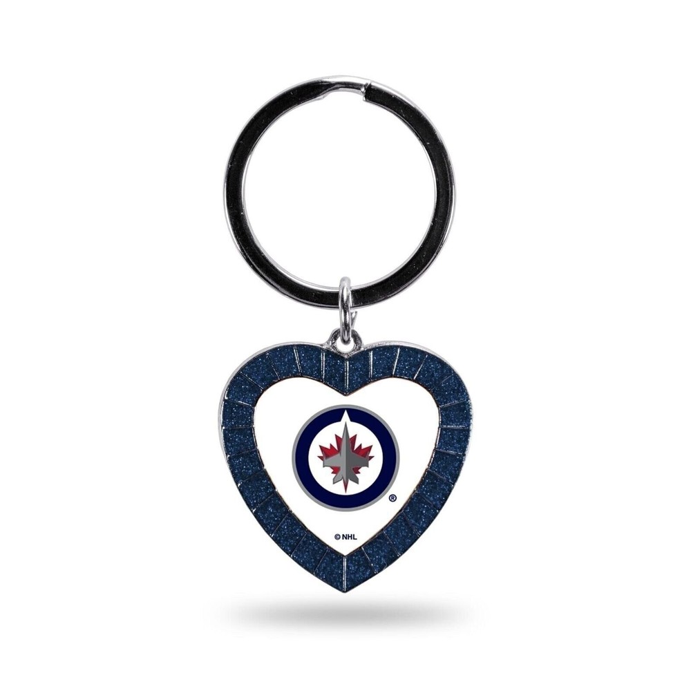 Jets - WIN Colored Rhinestone Heart Keychain - Navy