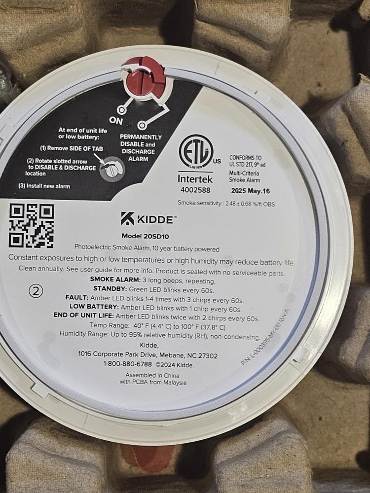 Kidde Smoke Detector 10-Year Battery Powered LED Warning Light Indicators-20SD10