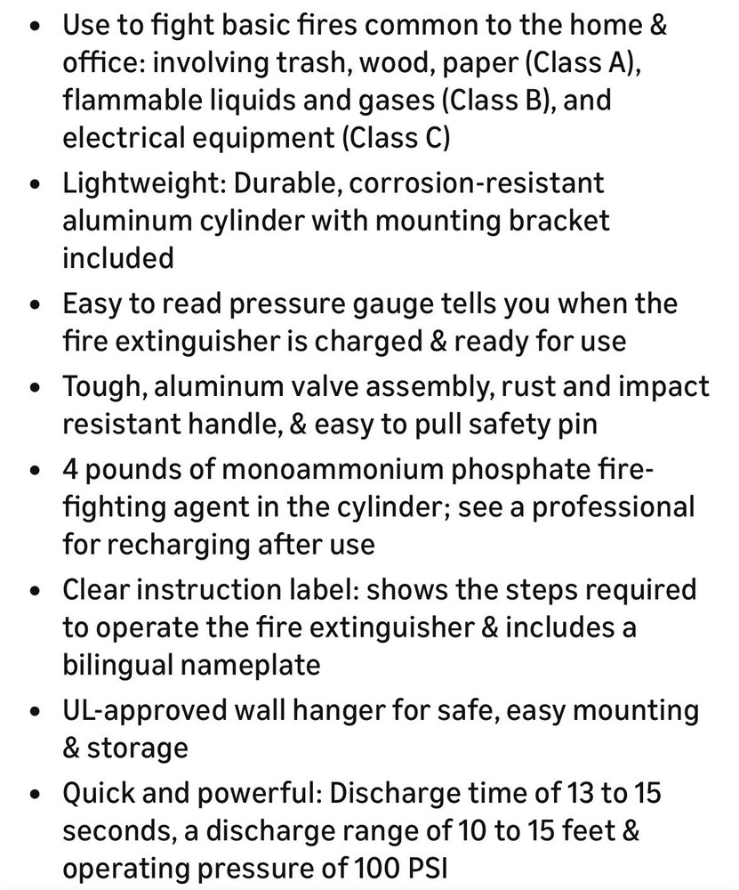 Kidde Pro 210 Fire Extinguisher - Rechargeable, Multi-Purpose Home & Office