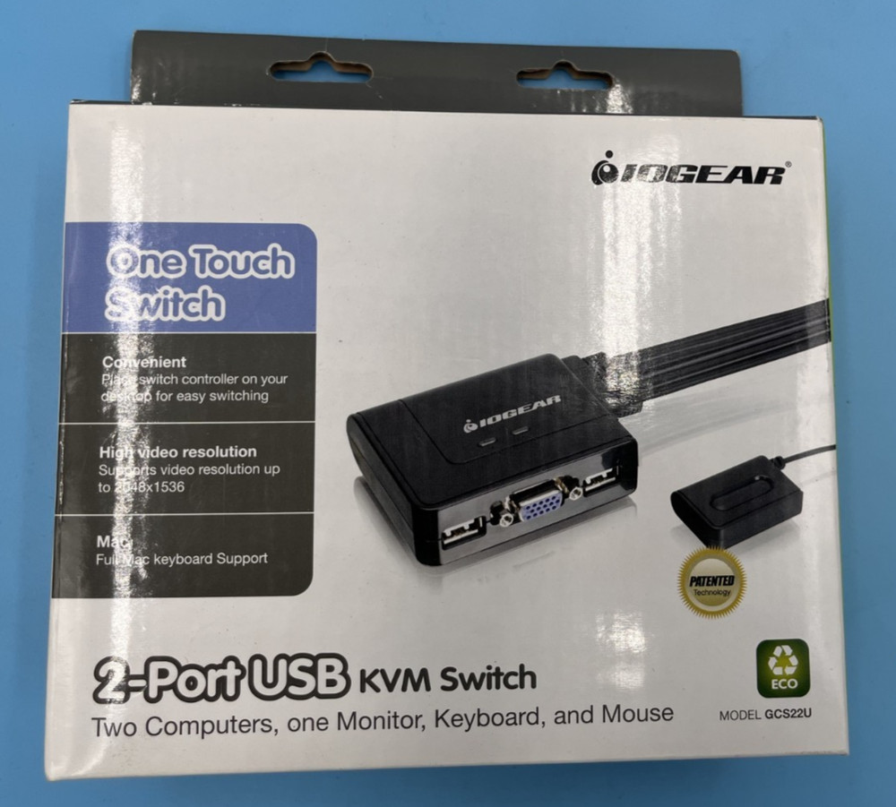 IOGEAR One Touch Switch Model GCS22U 2-Port USB KVM Switch