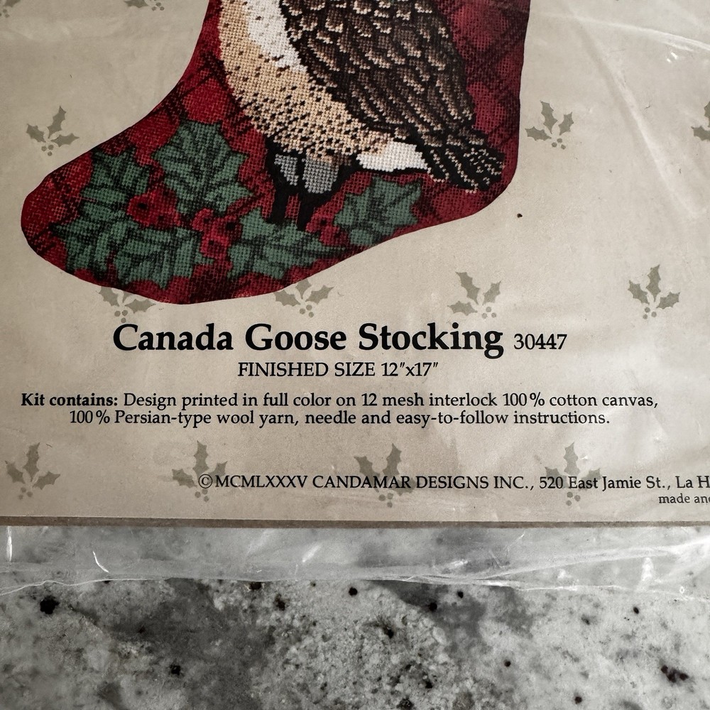 Something Special Canada Goose Needlepoint Christmas Stocking Kit Started Vtg