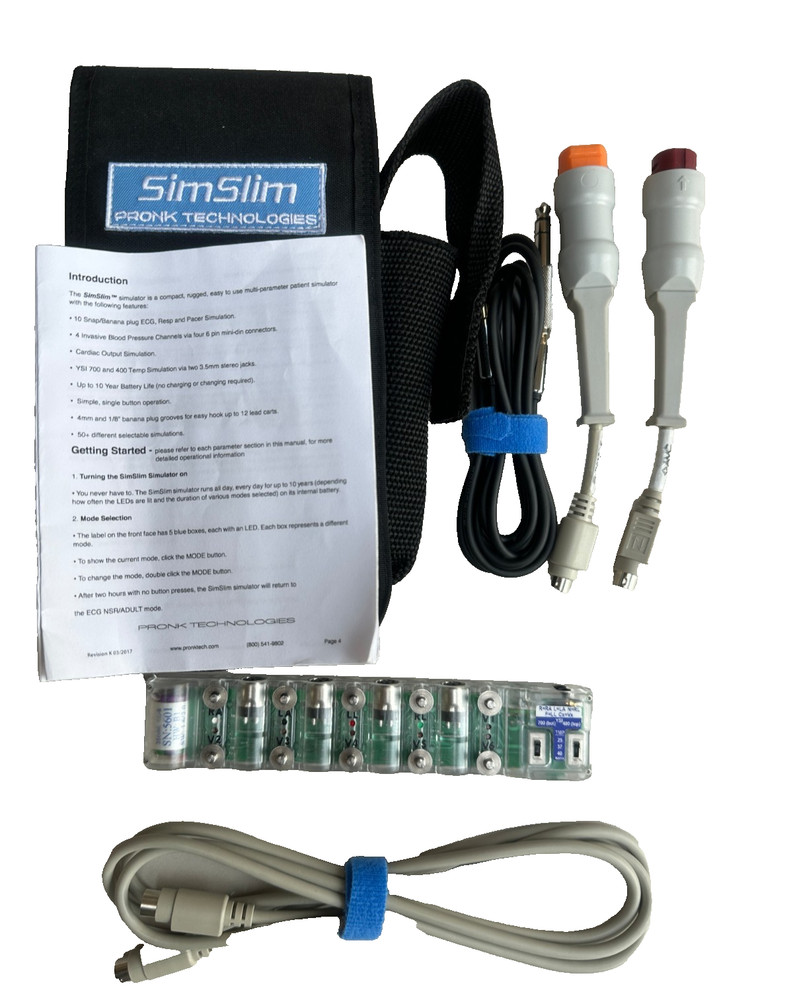 Pronk SL-8 SimSlim Multi-Parameter Patient Simulator ECG IBP Temp w/ Case