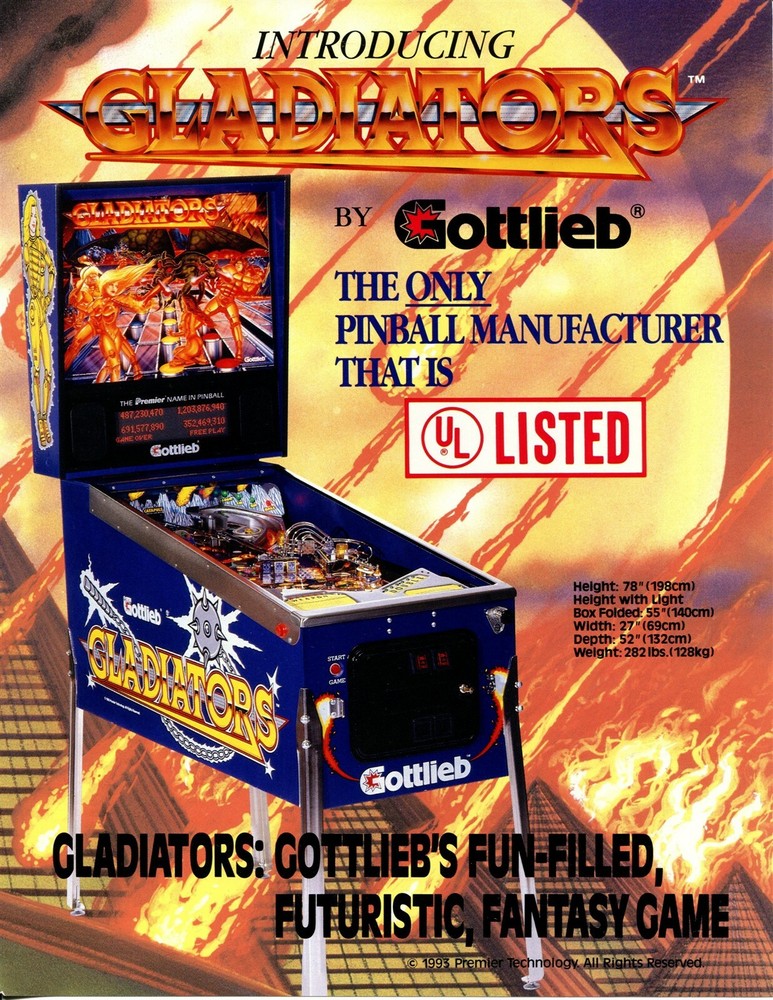 Gladiators Gottlieb Pinball Flyer / Brochure / Ad Mint