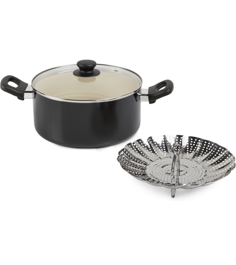 Amazon Basics 11-Piece Pots and Pans Ceramic Cookware Nonstick Set - Black/Cream
