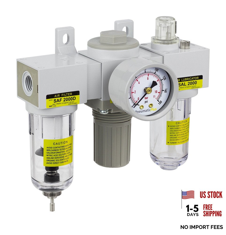 SAU2000M-N02G Mini Three-Unit Combo Compressed Air Filter Regulator Gray