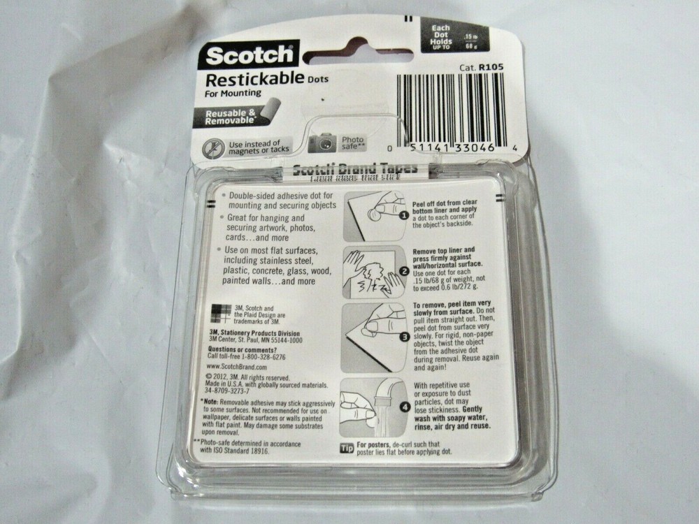 Scotch Restickable Double-Sided Adhesive Dots 7/8-inch Diameter Clear 18-Dots