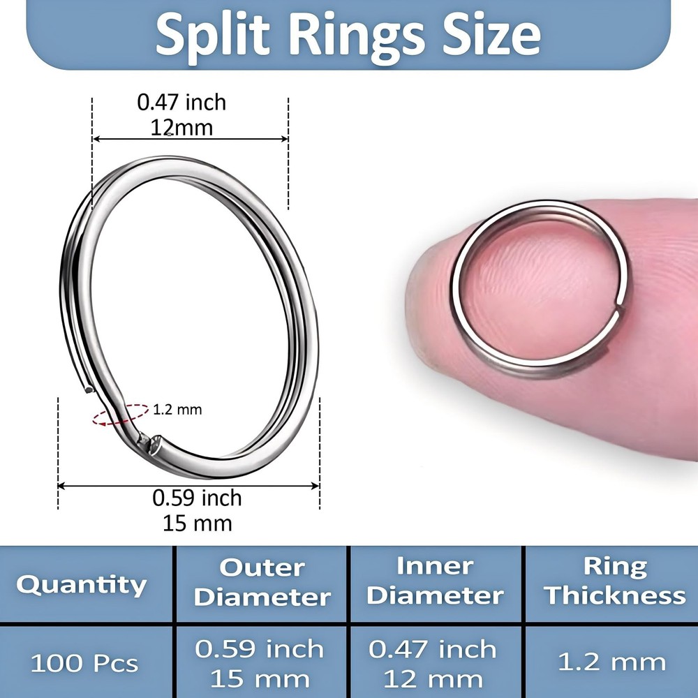 1/2'' 100PCS Small Split Key Rings for Keychains, Double Loops Metal Mini Key...