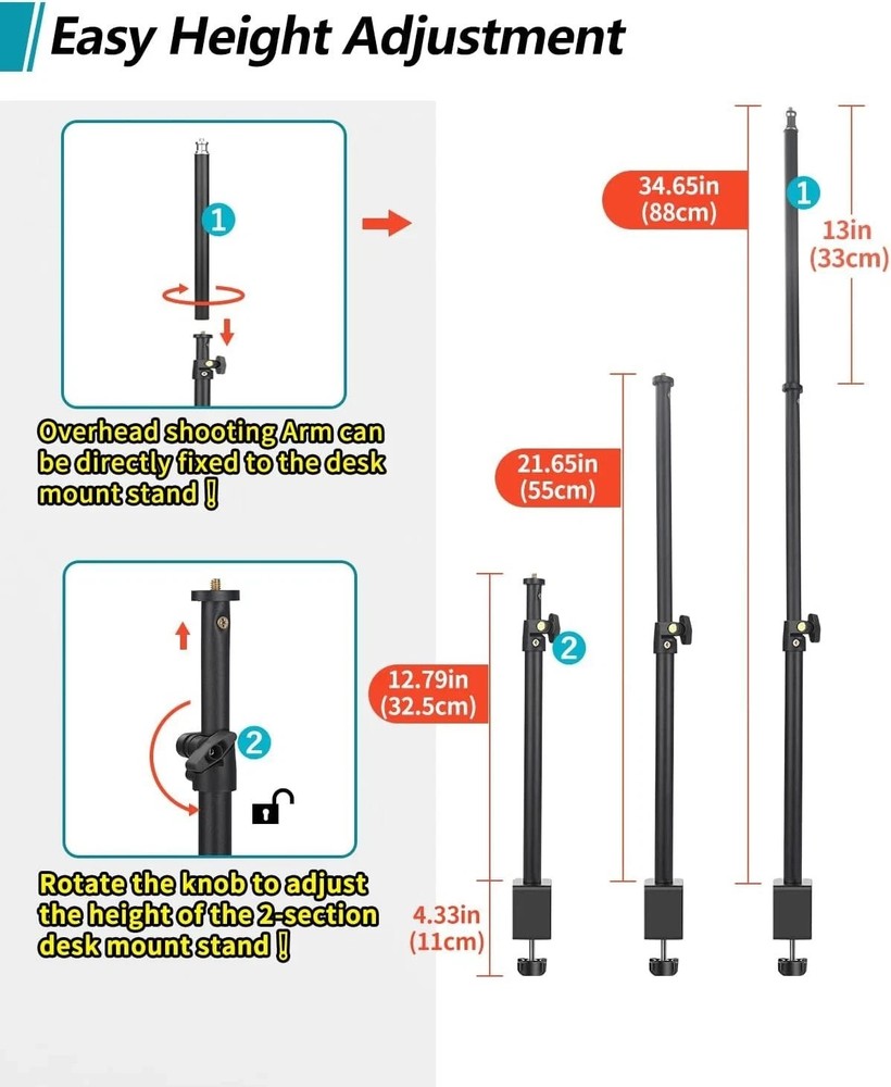 Lightweight 360° Adjustable Camera Arm Desk Stand with C-Clamp for Versatile Use