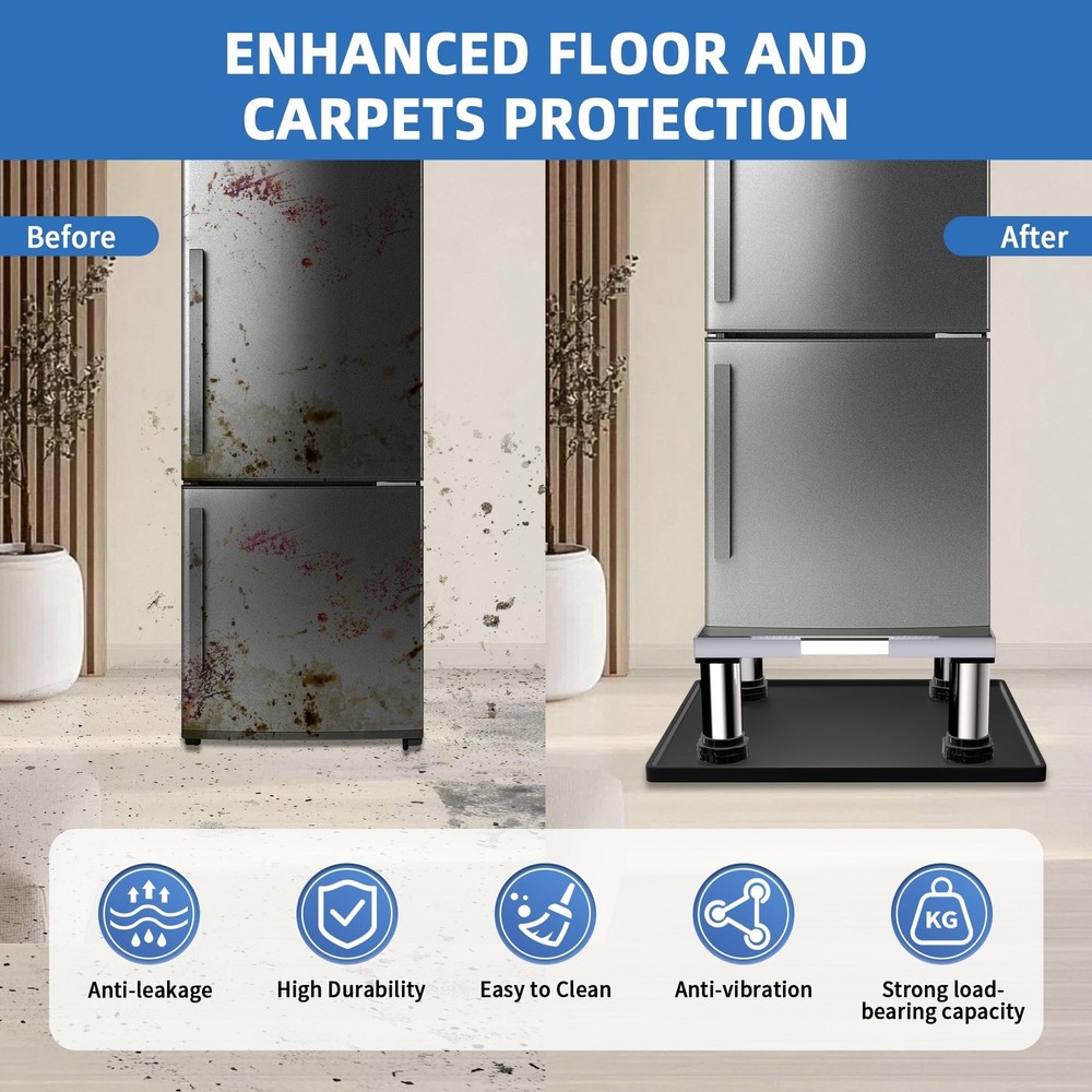 Mini Fridge Stand with Silicone Mat, Adjustable Refrigerator Stand with 4 Sta...