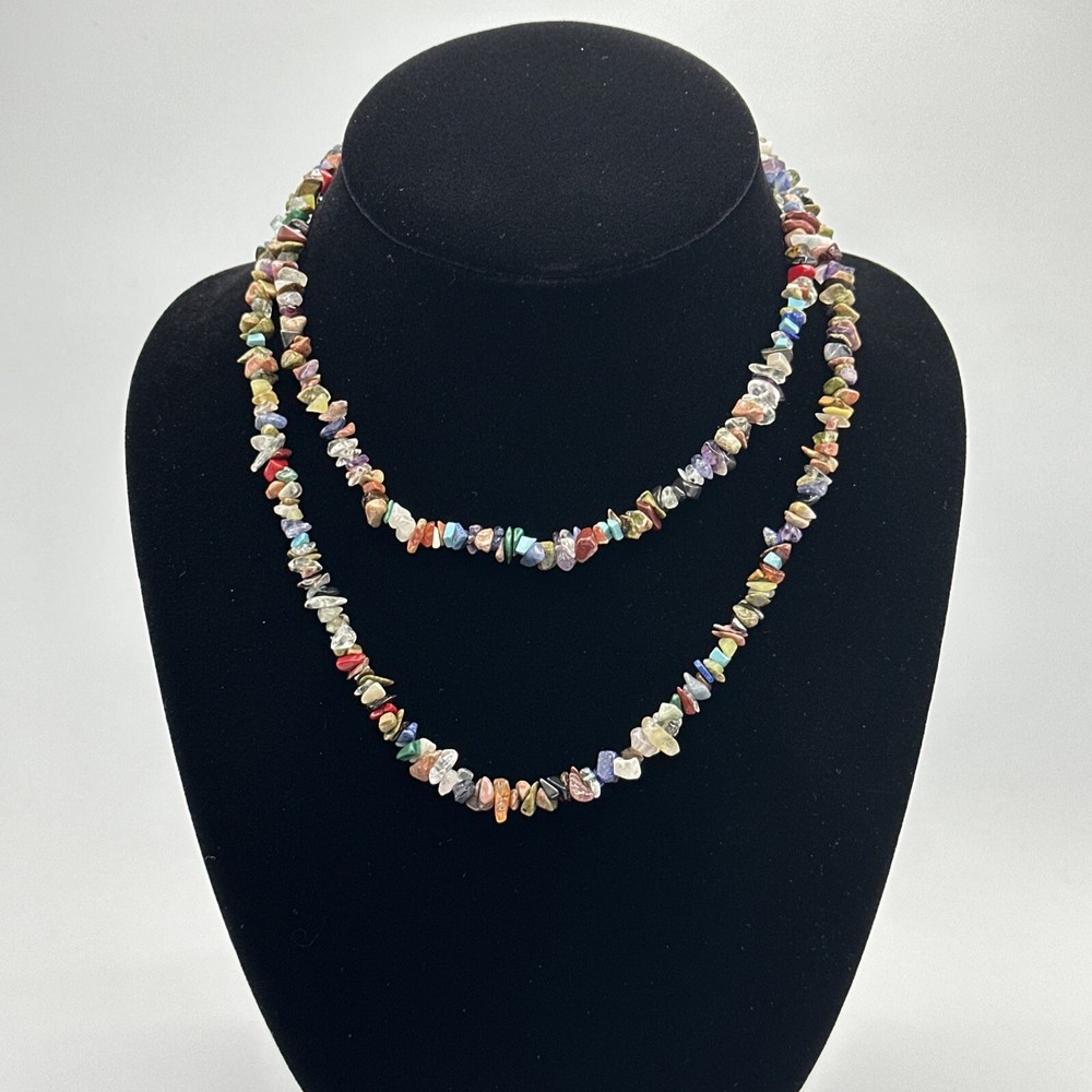 Multi gemstone chip,  necklace, unisex #278
