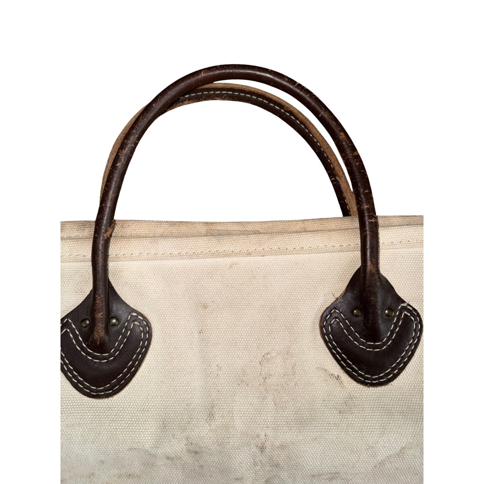 LL Bean Log Carrier Unisex Large Cream Fair Canvas Leather Handle Vintage Tote