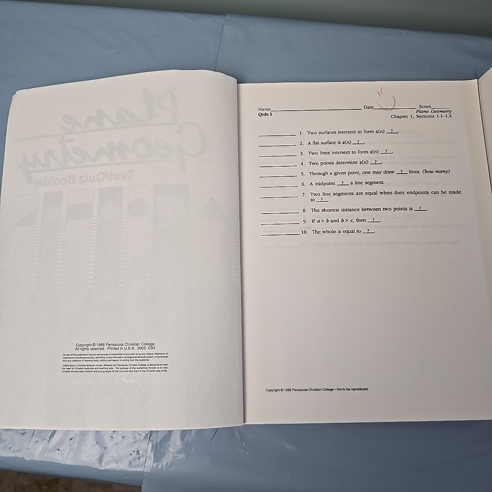 Abeka Plane Geometry Set Text Solution Key And Test/Quiz Key Books