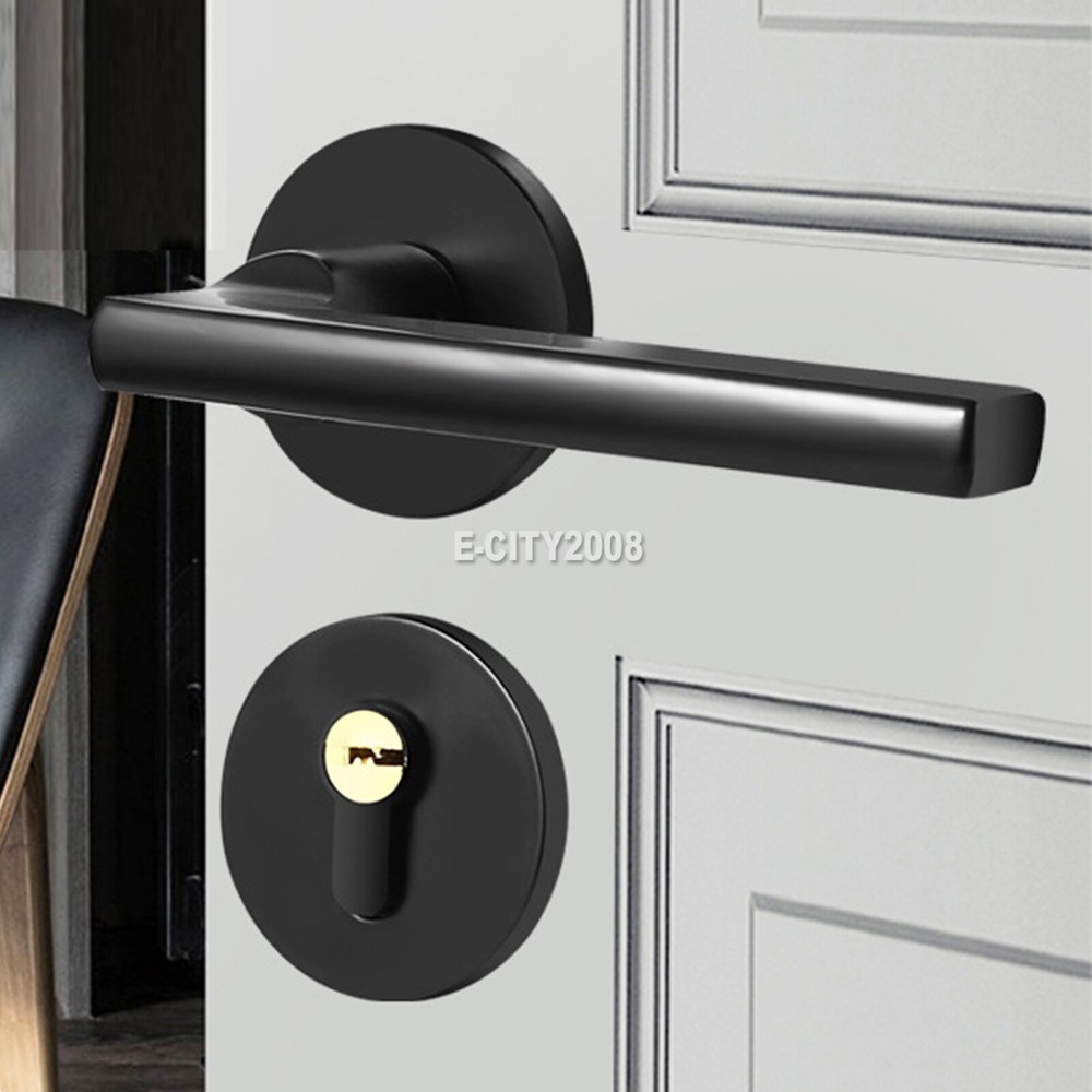 Bending Straight Lever Black Interior Bedroom Solid Wood Door Lock Split Handle