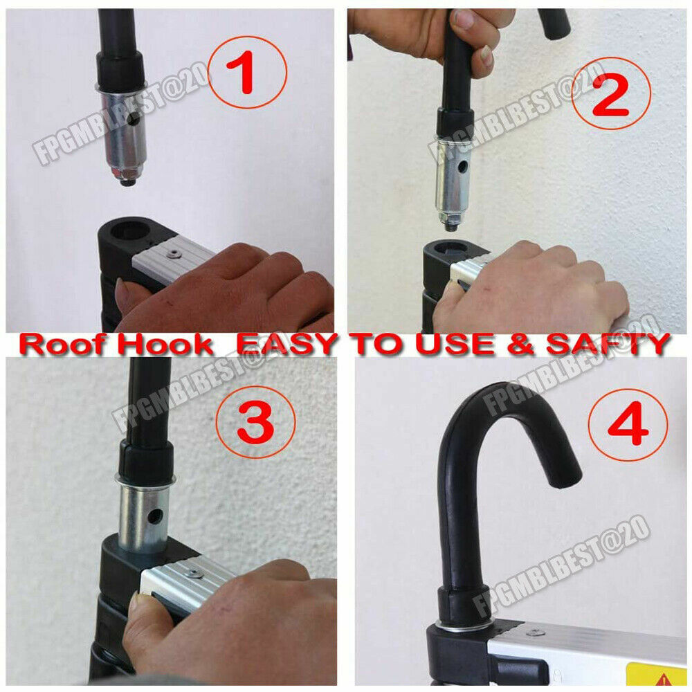 5m/16.4ft Telescopic Extension Ladder Extendable Collapsible Step Ladders & Hook