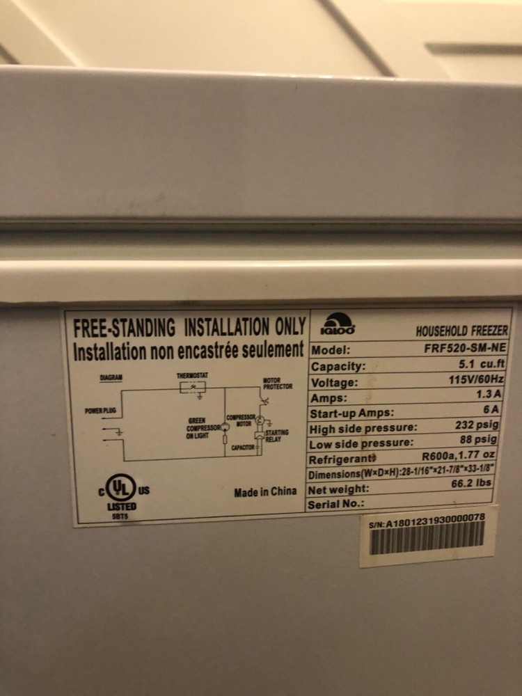 5.1 cupic feet deep freezer