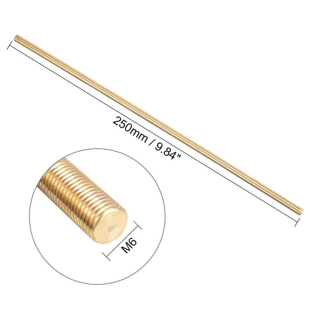 M6 x 250mm Brass Fully Threaded Rod Right Hand Threads